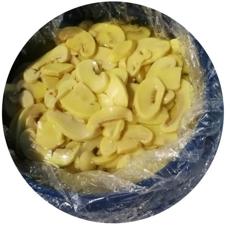 Vinegar sliced white mushroom in drums